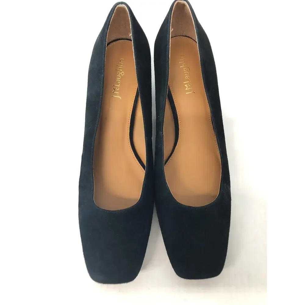 New J.Mclaughlin Casey Suede Black Block Heel Classic Office Mature Capsule 8.5